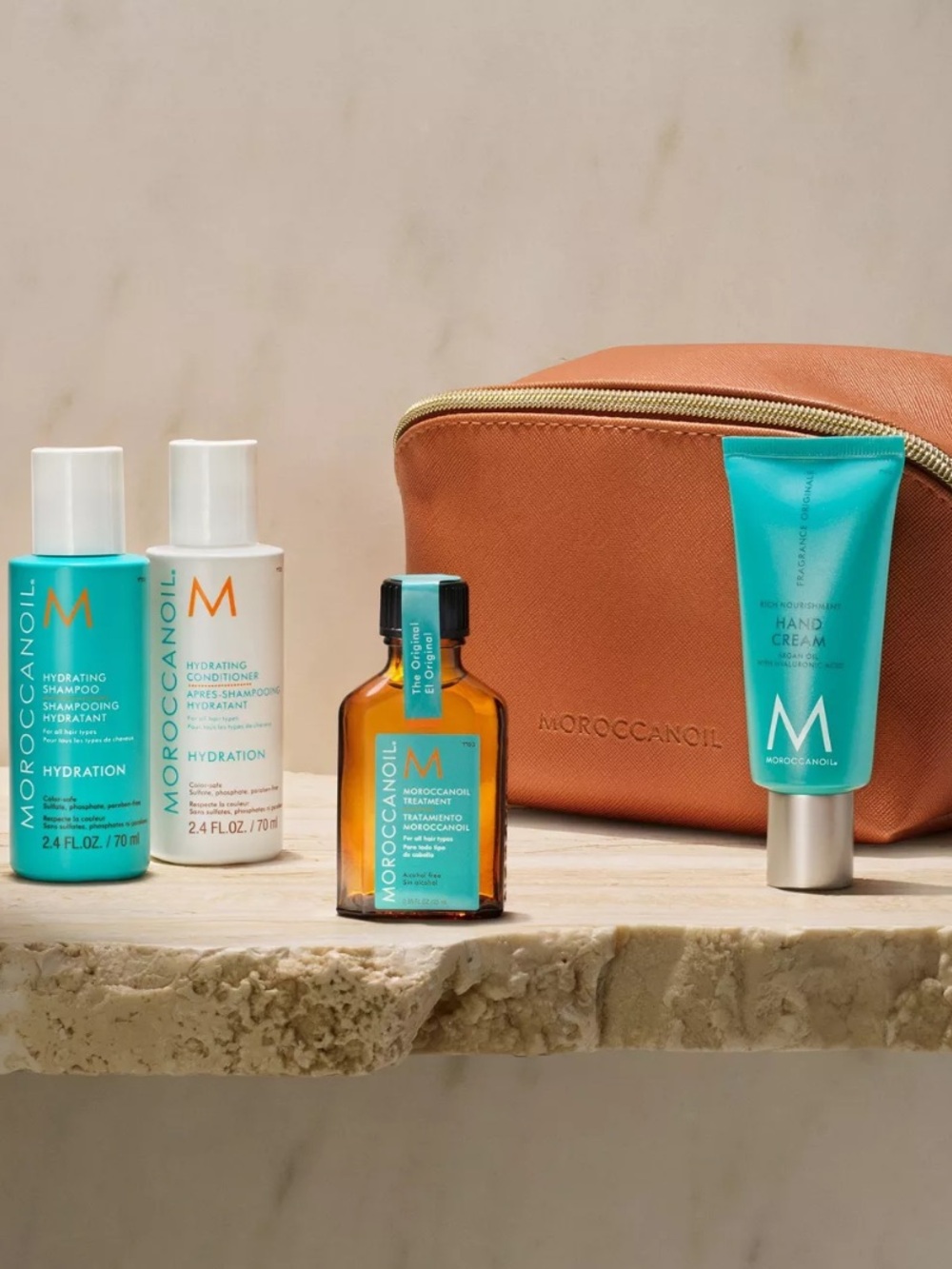 Moroccanoil Hydration Set in Teal and Brown Travel Pouch